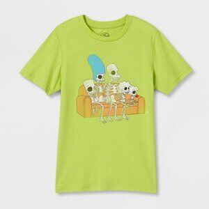 The Simpson Kids Tree House of Horror Halloween Skeleton T-shirt Neon Green S